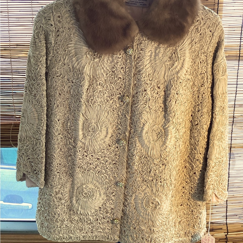 Vintage 1950’s ribbon knit jacket with mink collar.